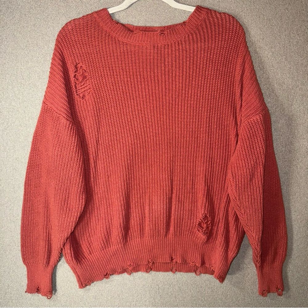 BiBi size medium Distressed orange Coral knit Sweater